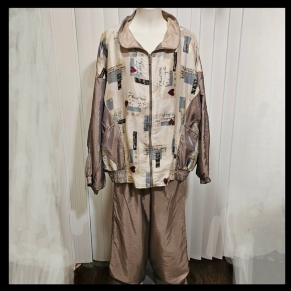 Westport Cream/Brown Womens Windbreaker Lightweight Jacket/Pants Set Sz 3x - Picture 1 of 12